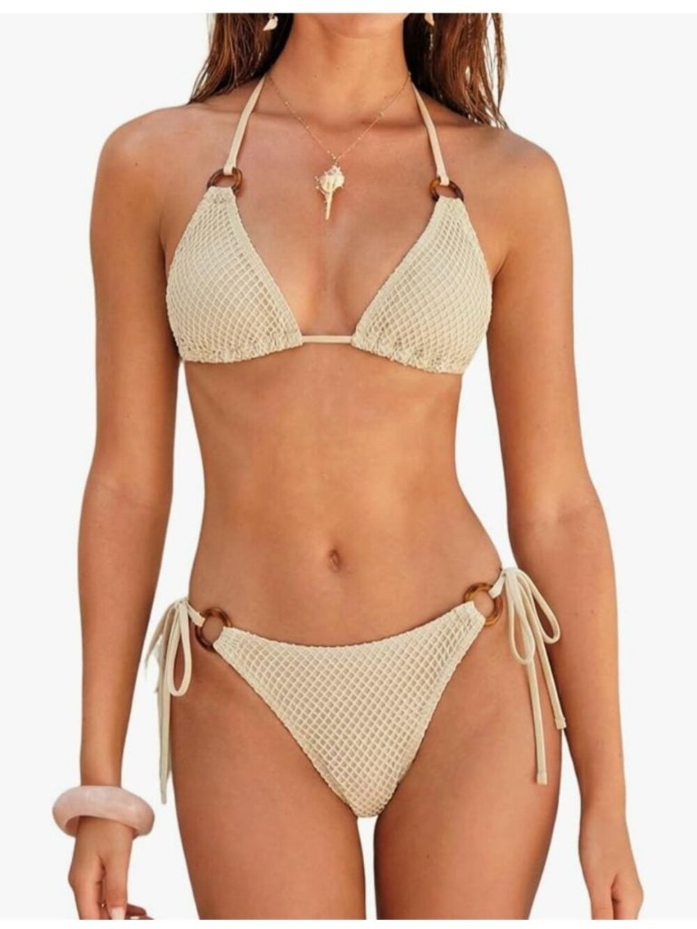Zaful Womens Med 2 Pc Triangle Bikini Tie-Side Strings O-Ring Details Swimsuit